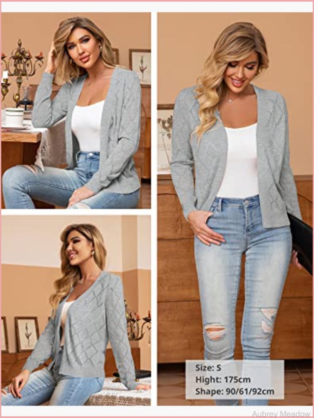 Lightweight Open Front Cardigan Sweater Long Sleeve Hollow Out - Picture 2 of 7